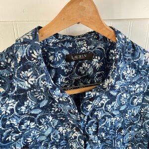 Lauren Ralph Lauren Women's Button Up Blue Shirt Medium Floral Long Sleeves